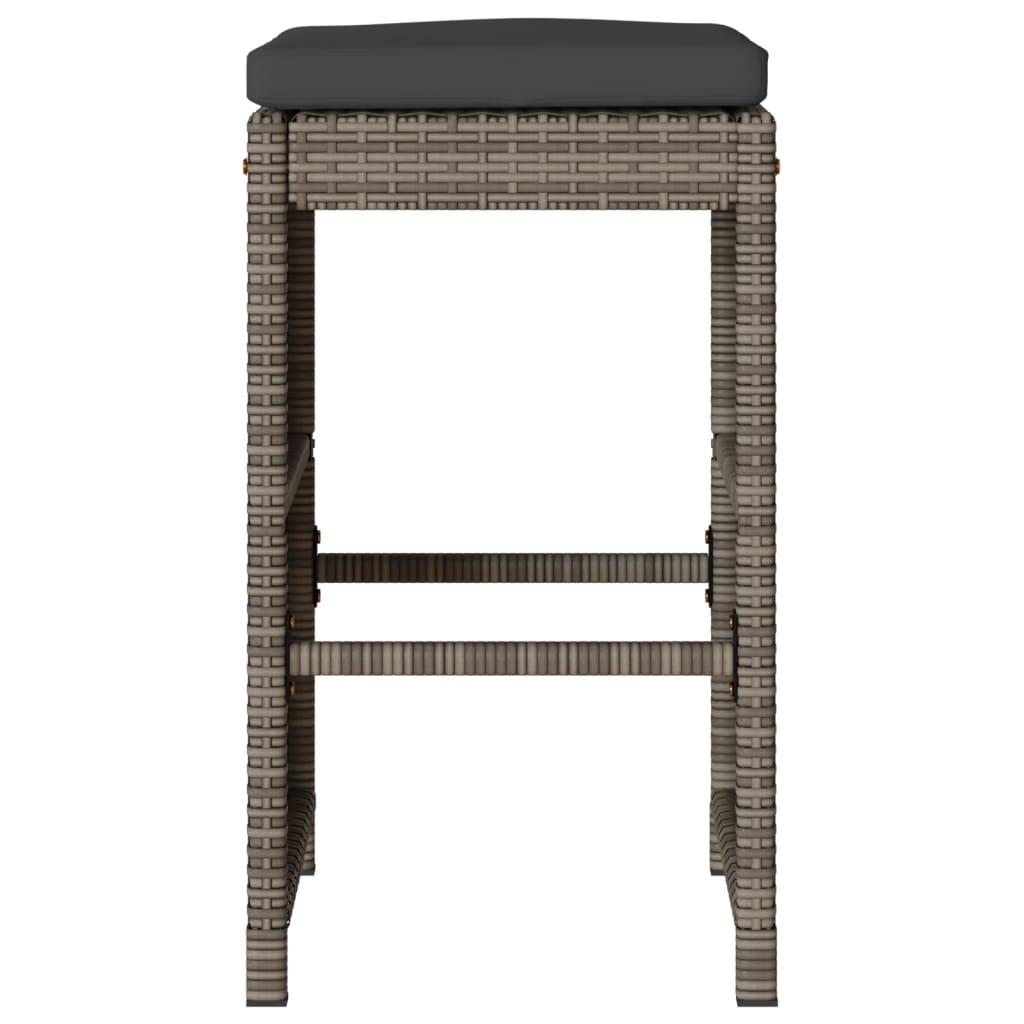 4-Piece Grey Poly Rattan Garden Bar Stools with Cushions
