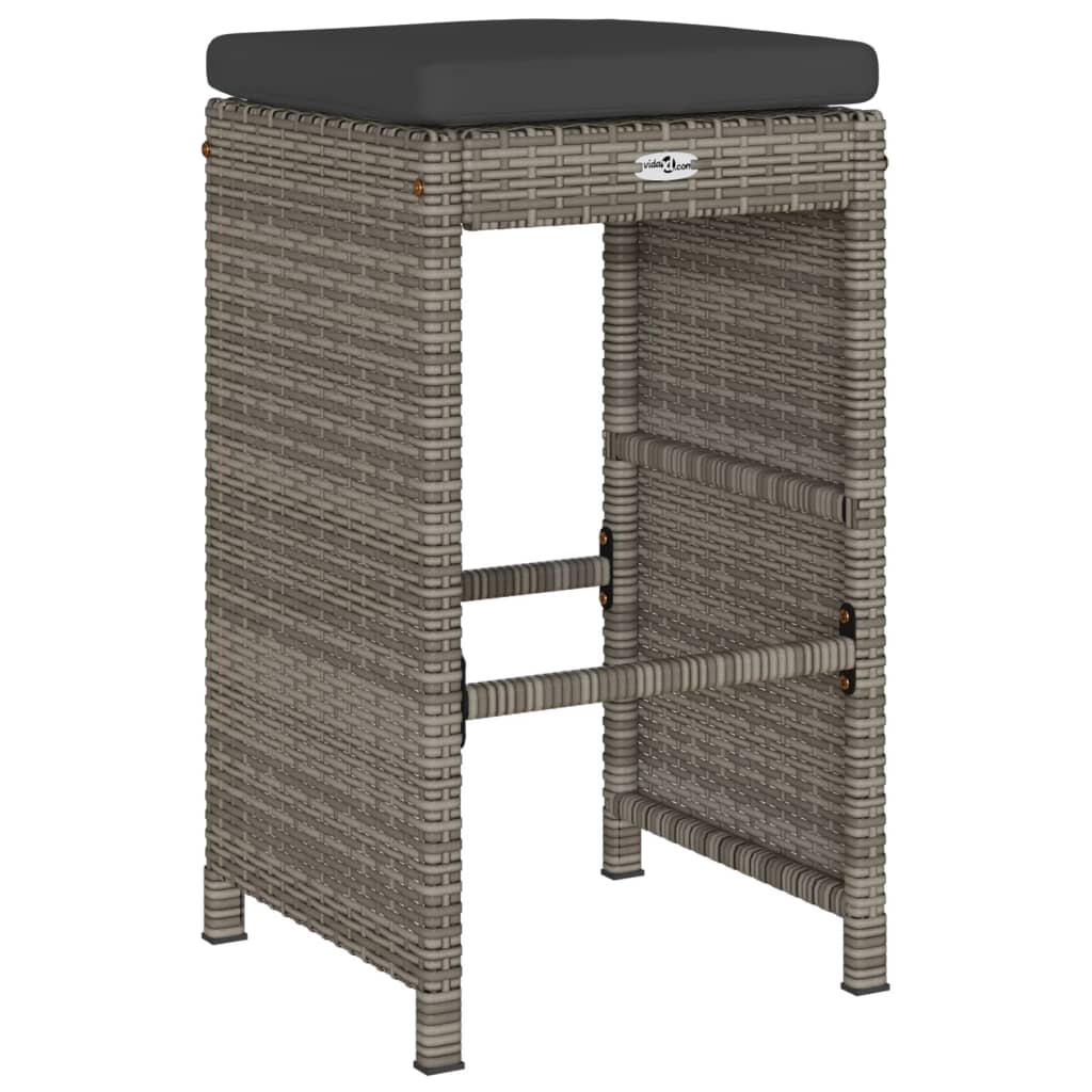 4-Piece Grey Poly Rattan Garden Bar Stools with Cushions