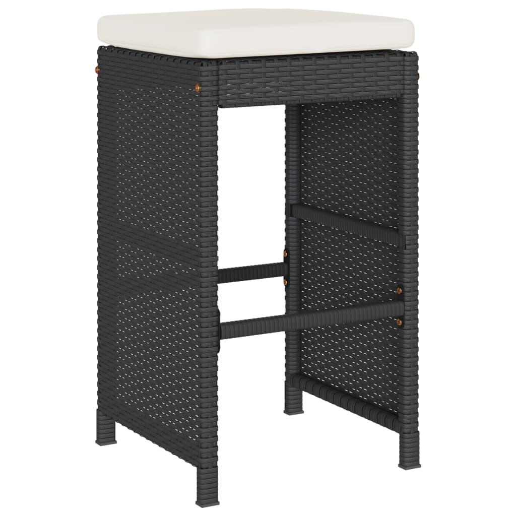 6-Piece Black Poly Rattan Garden Bar Stools with Cushions