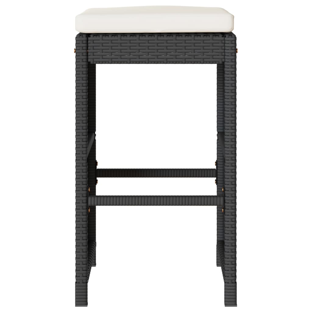 6-Piece Black Poly Rattan Garden Bar Stools with Cushions