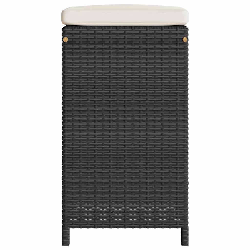 6-Piece Black Poly Rattan Garden Bar Stools with Cushions