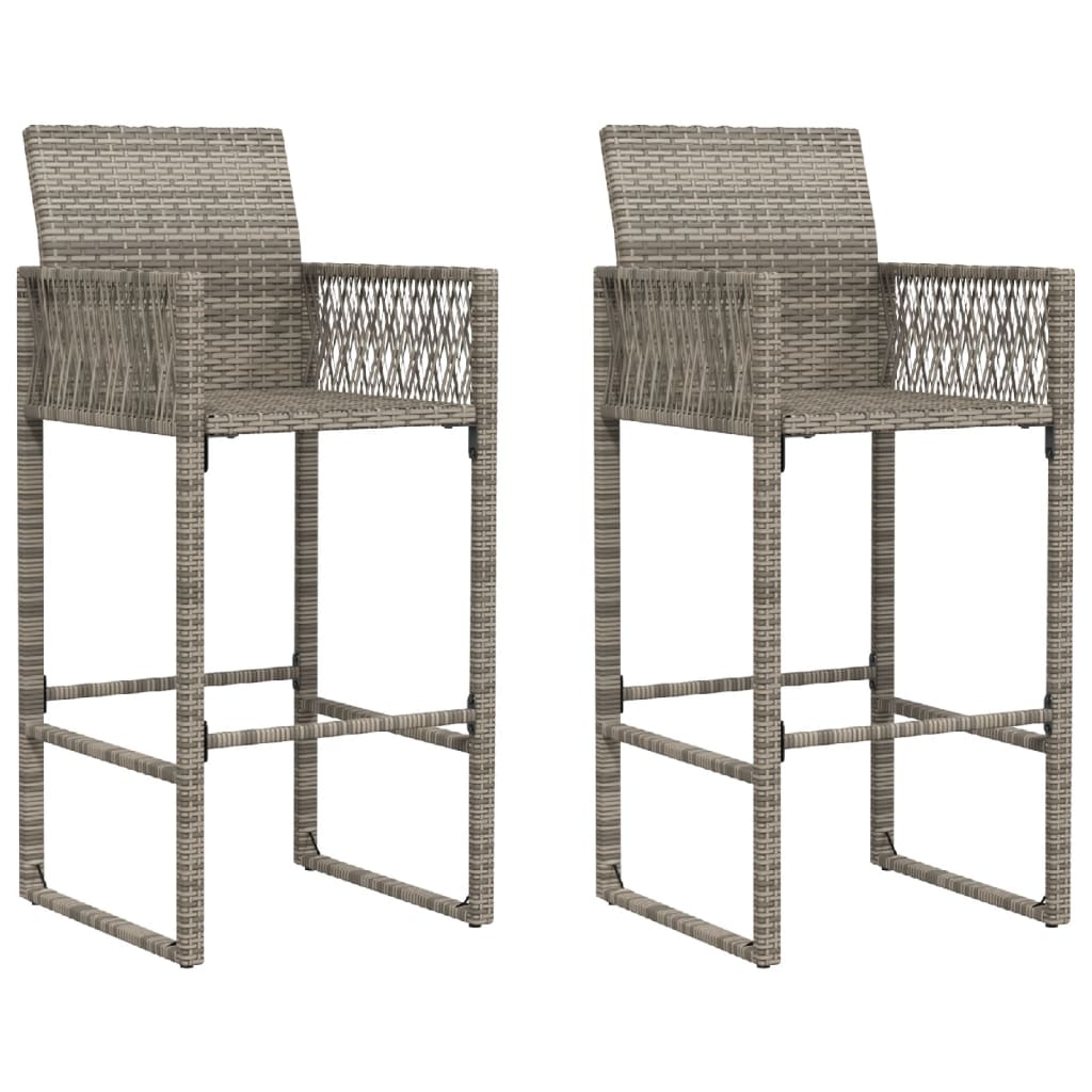 Set of 2 Grey Poly Rattan Garden Bar Stools - Stylish & Durable