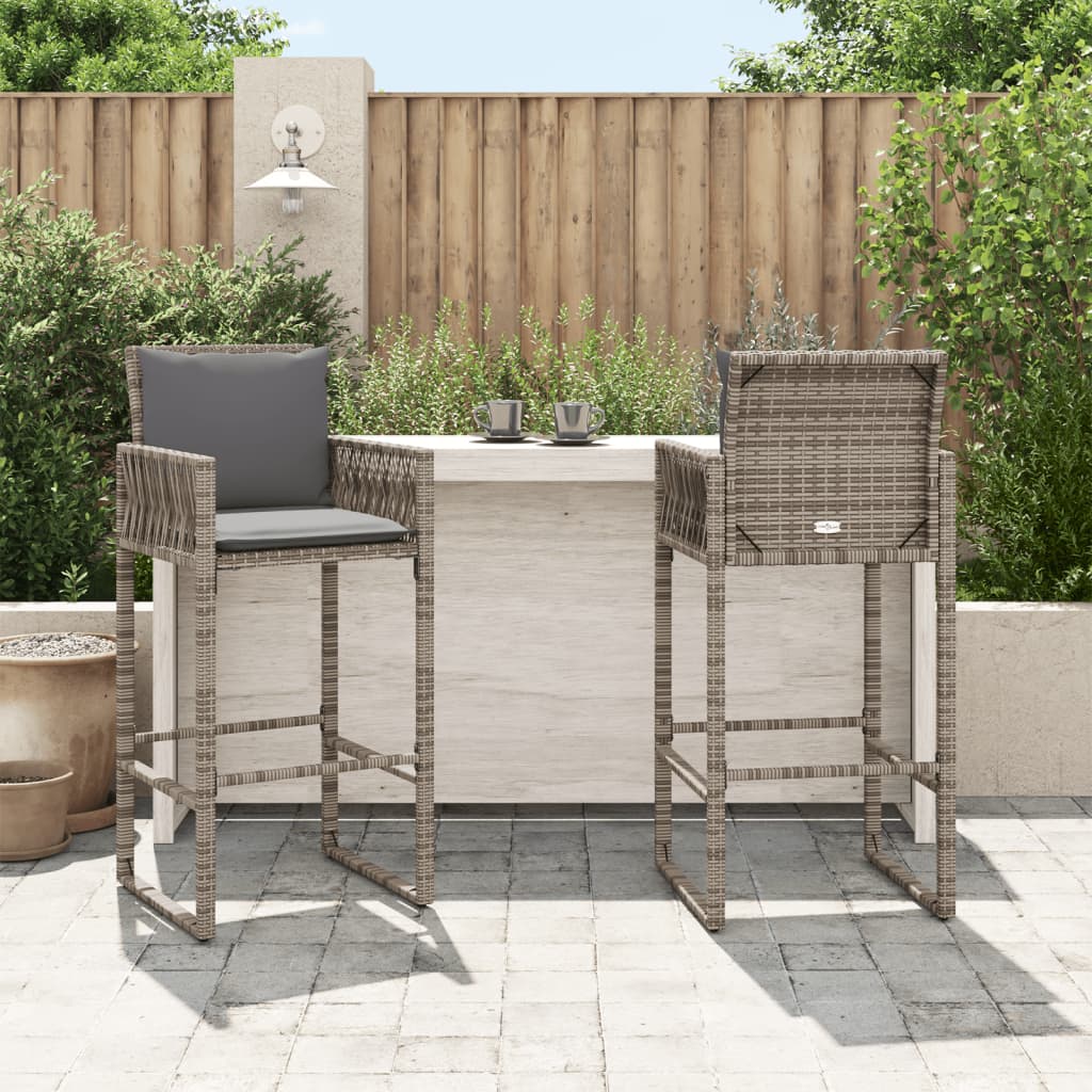 Set of 2 Grey Poly Rattan Garden Bar Stools - Stylish & Durable