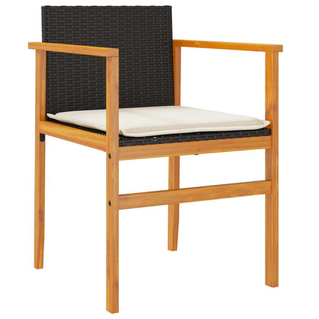 Black Poly Rattan & Wood Garden Chairs with Cushions - 2 Piece Set