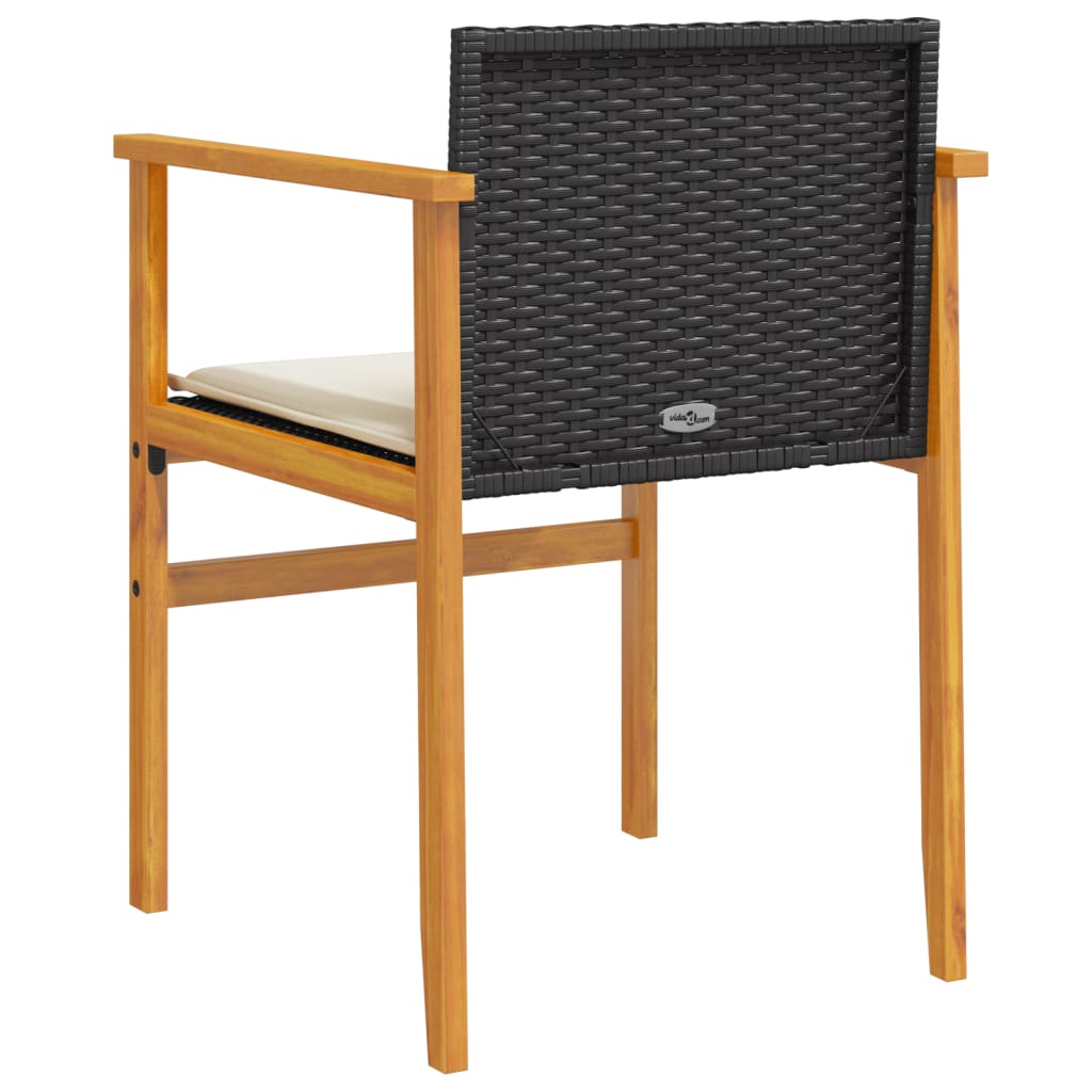 Black Poly Rattan & Wood Garden Chairs with Cushions - 2 Piece Set