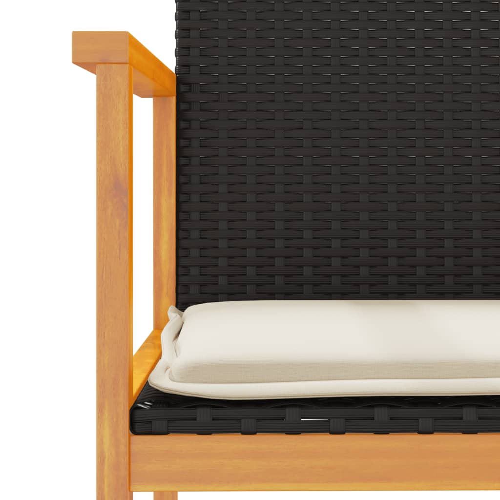 Black Poly Rattan & Wood Garden Chairs with Cushions - 2 Piece Set