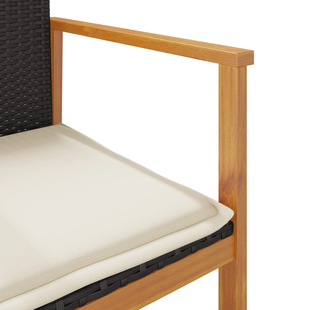Black Poly Rattan & Wood Garden Chairs with Cushions - 2 Piece Set