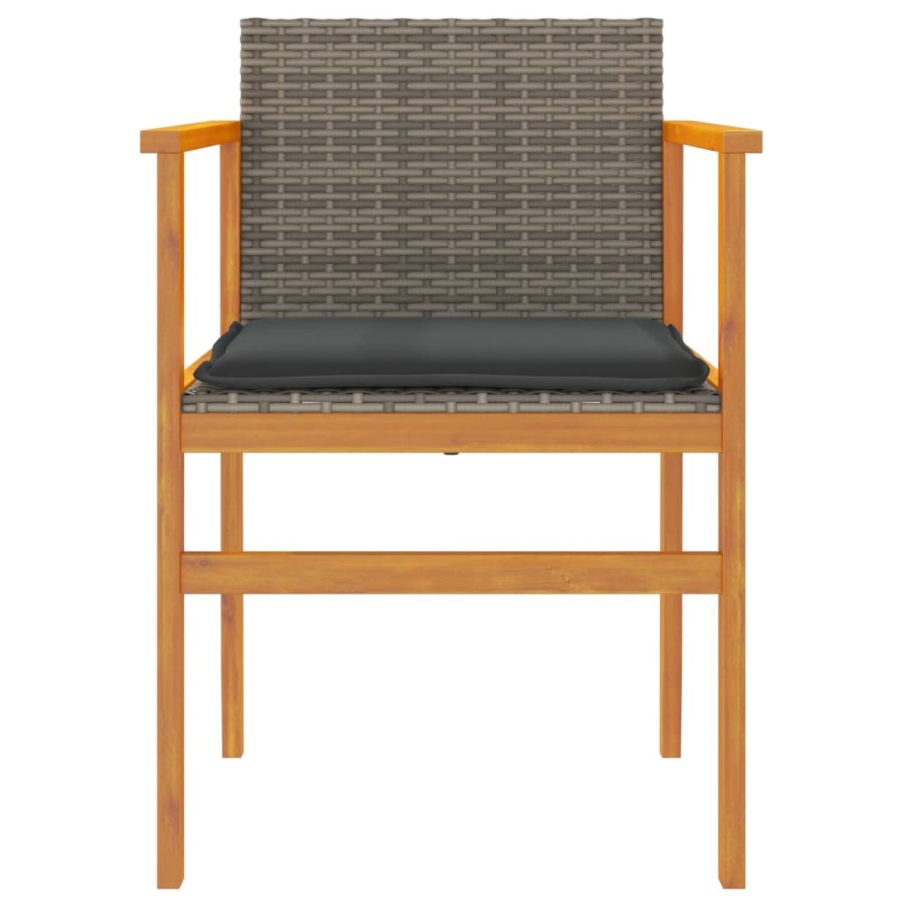Grey Poly Rattan & Wood Garden Chairs with Cushions, 2-Piece Set