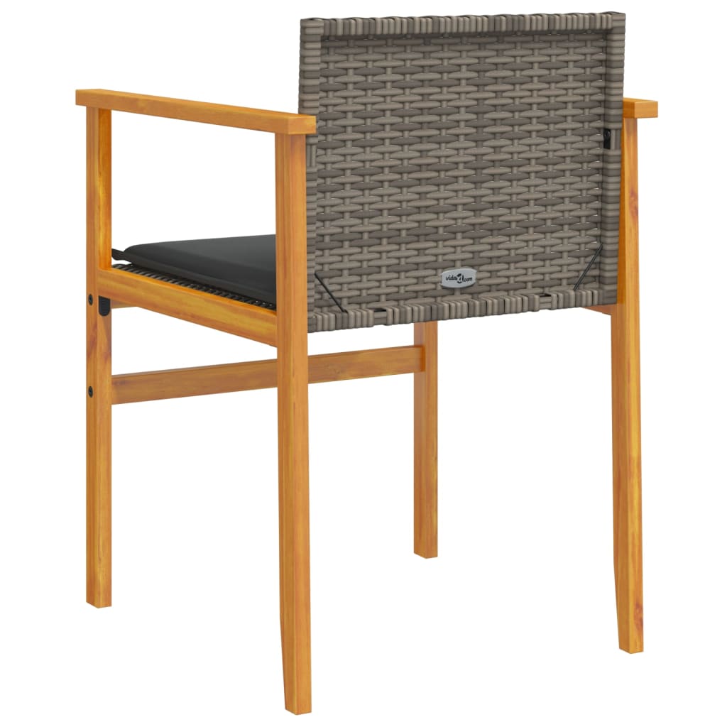 Grey Poly Rattan & Wood Garden Chairs with Cushions, 2-Piece Set