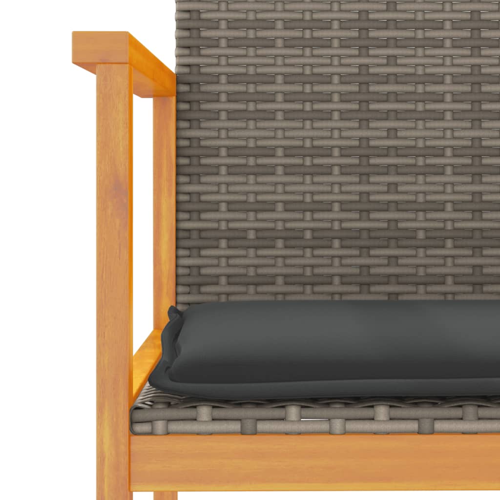 Grey Poly Rattan & Wood Garden Chairs with Cushions, 2-Piece Set