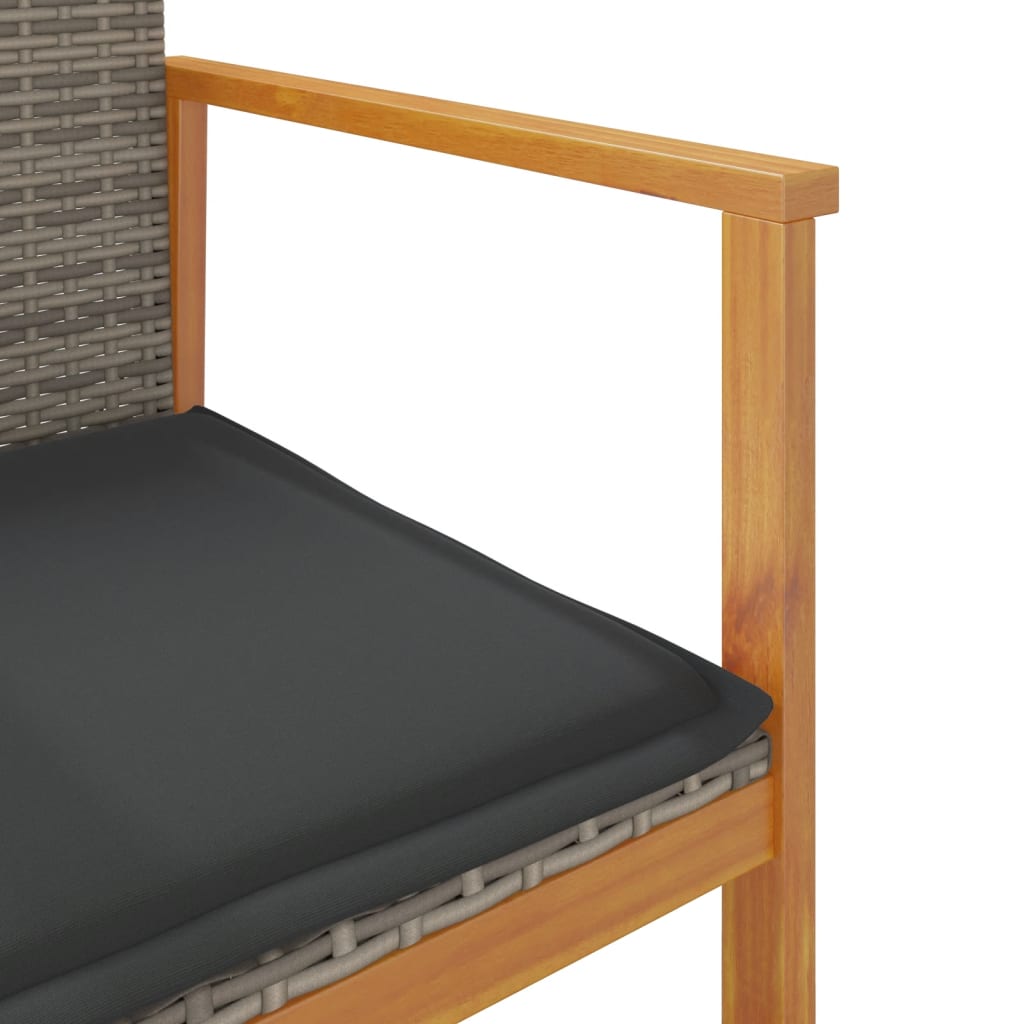 Grey Poly Rattan & Wood Garden Chairs with Cushions, 2-Piece Set
