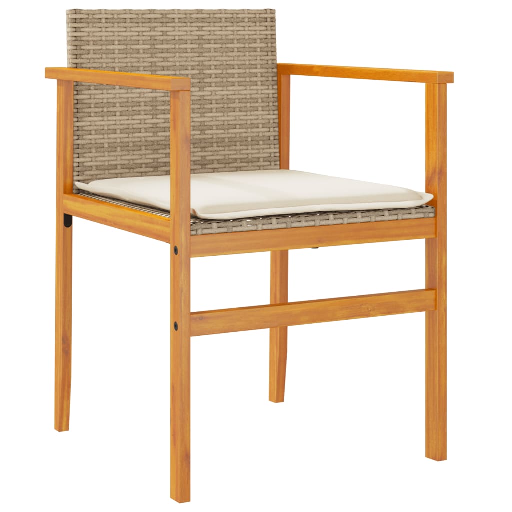 Beige Poly Rattan & Wood Garden Chairs with Cushions - Set of 2