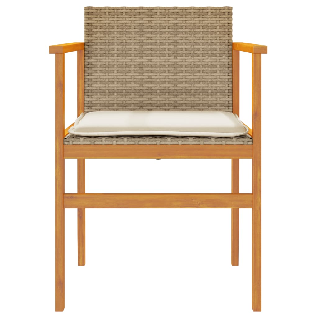Beige Poly Rattan & Wood Garden Chairs with Cushions - Set of 2