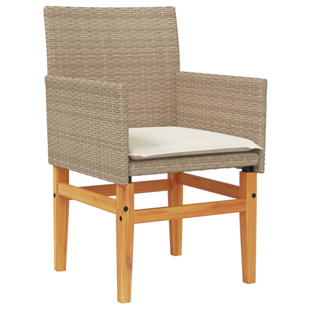 Beige Poly Rattan & Wood Garden Chairs with Cushions - 2 Pieces