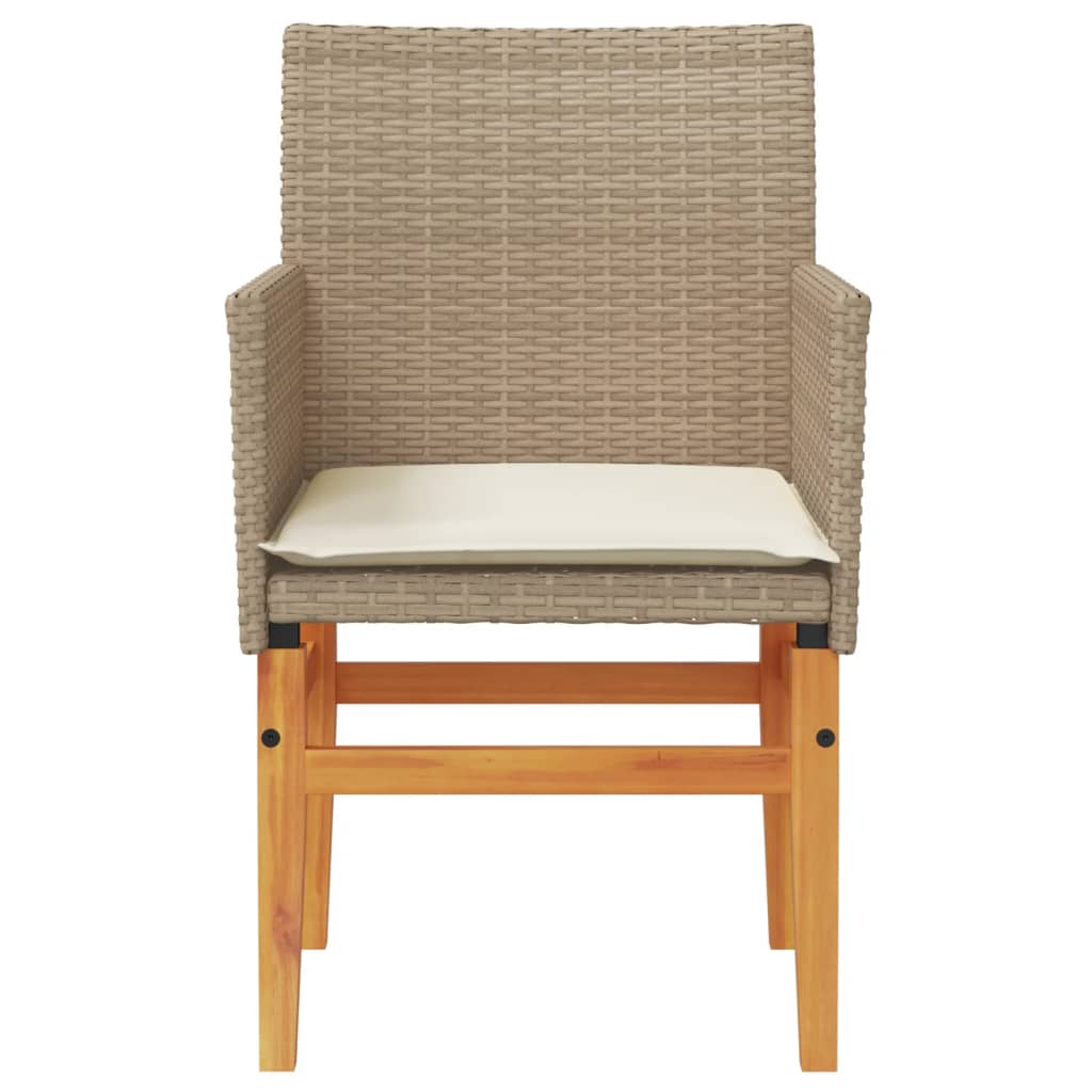 Beige Poly Rattan & Wood Garden Chairs with Cushions - 2 Pieces