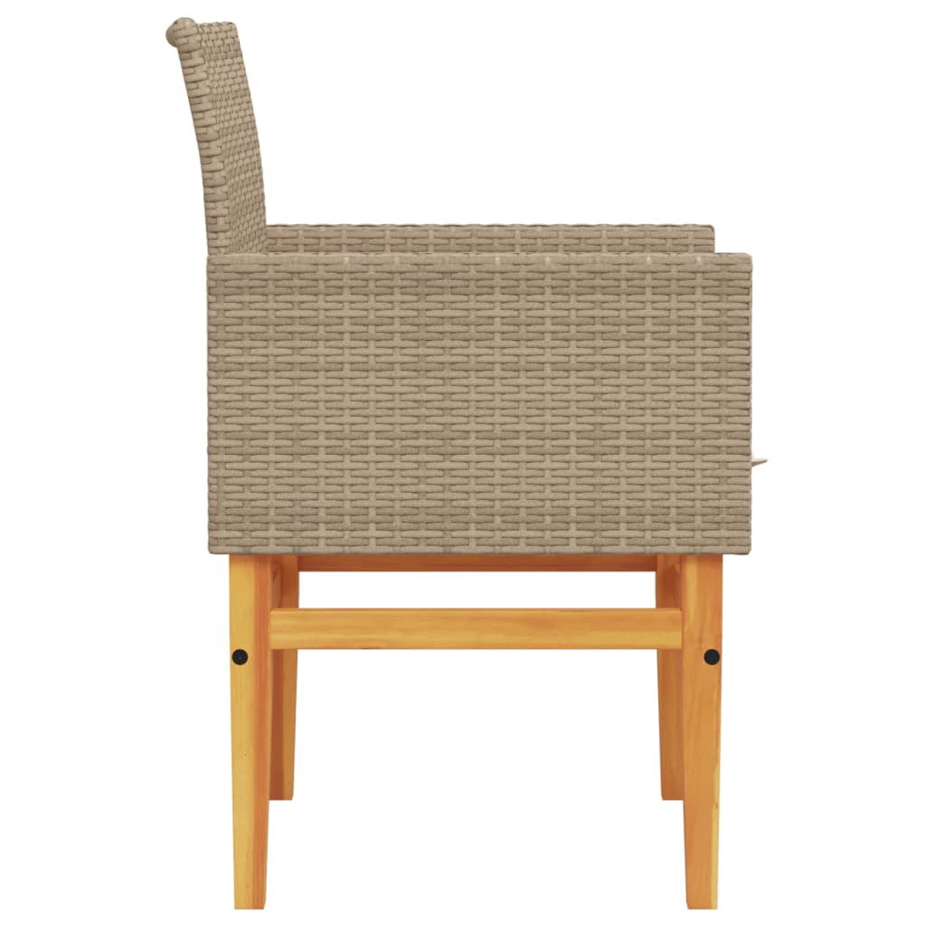 Beige Poly Rattan & Wood Garden Chairs with Cushions - 2 Pieces
