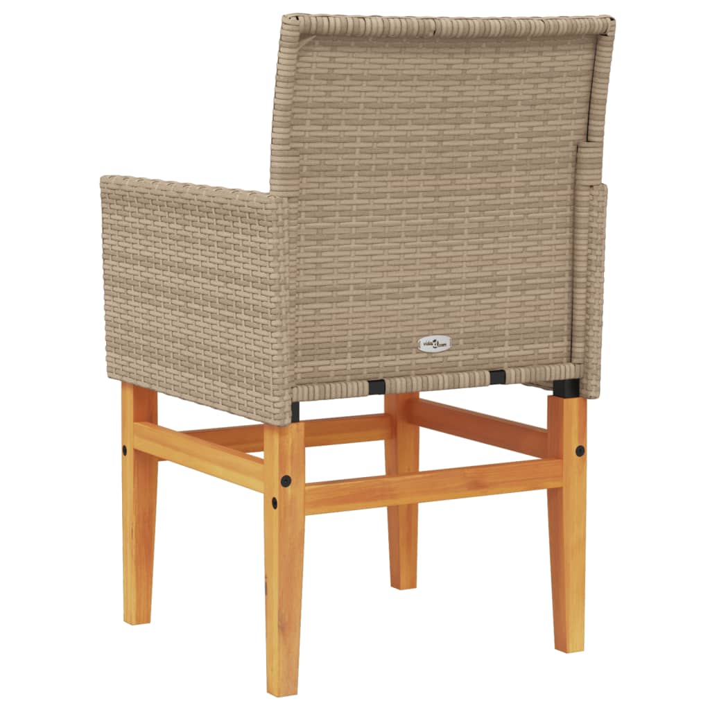 Beige Poly Rattan & Wood Garden Chairs with Cushions - 2 Pieces