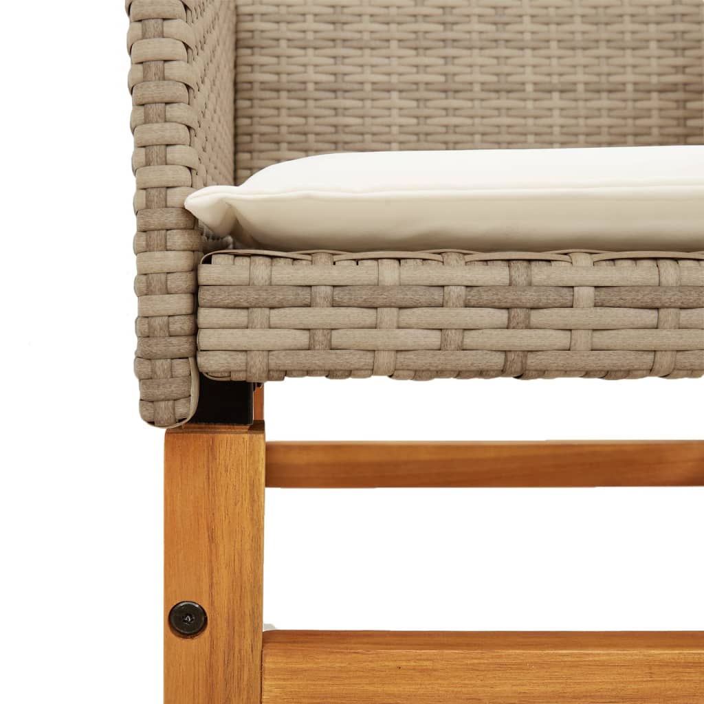 Beige Poly Rattan & Wood Garden Chairs with Cushions - 2 Pieces