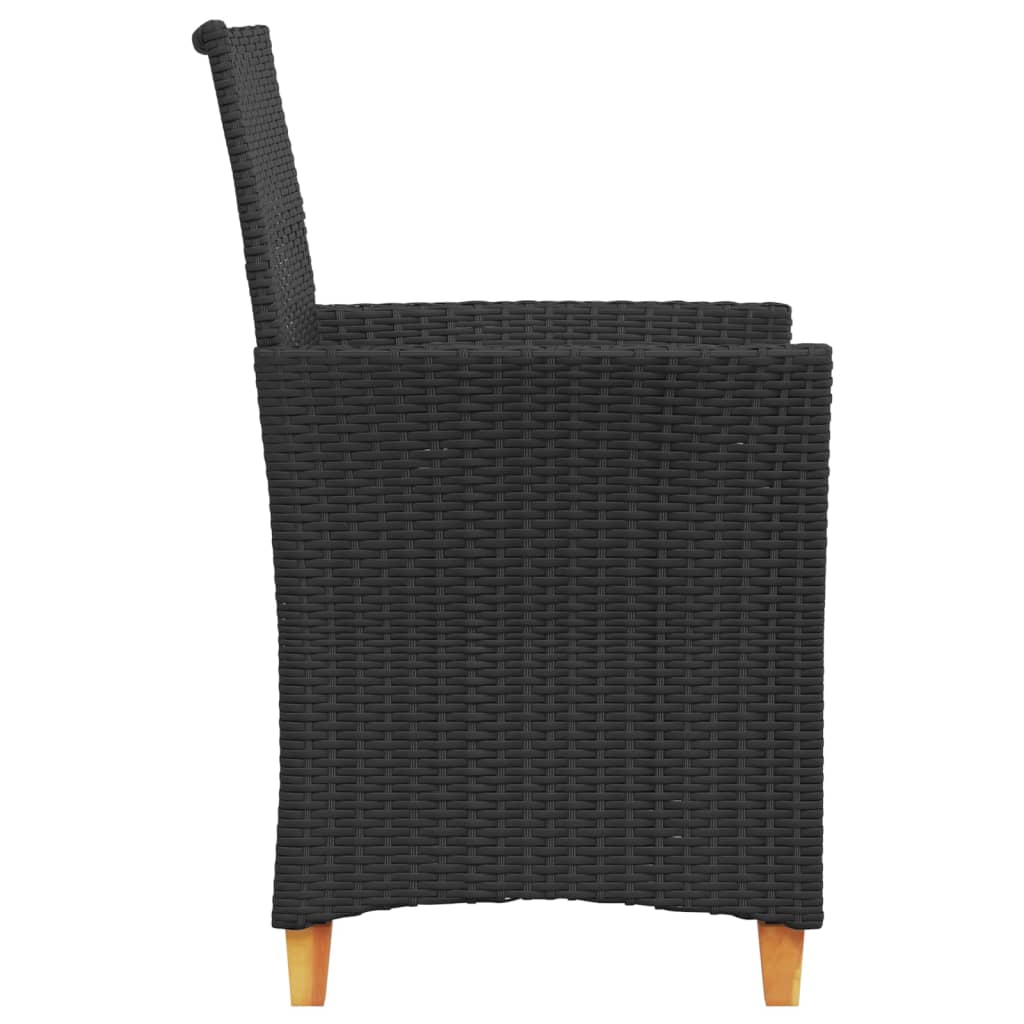 Black Poly Rattan & Wood Garden Chairs with Cushions, 2-Piece Set