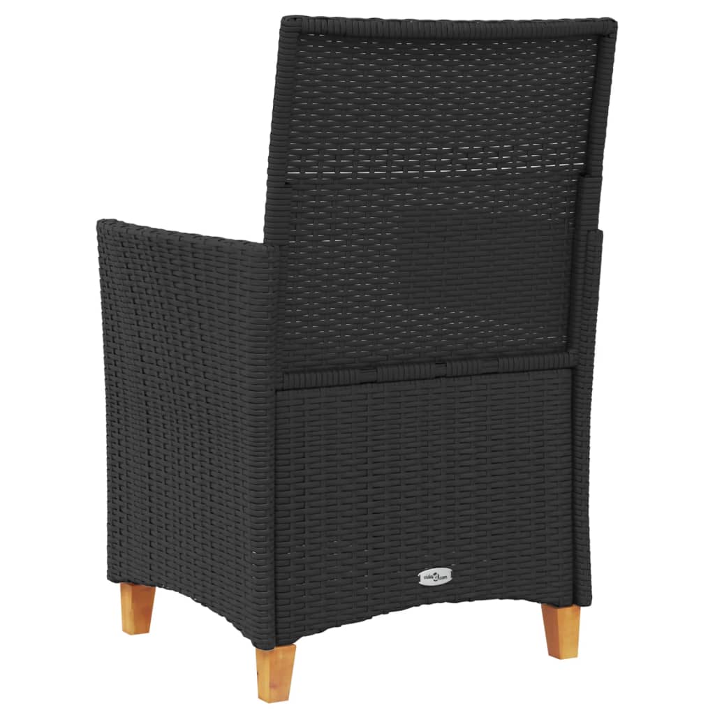 Black Poly Rattan & Wood Garden Chairs with Cushions, 2-Piece Set