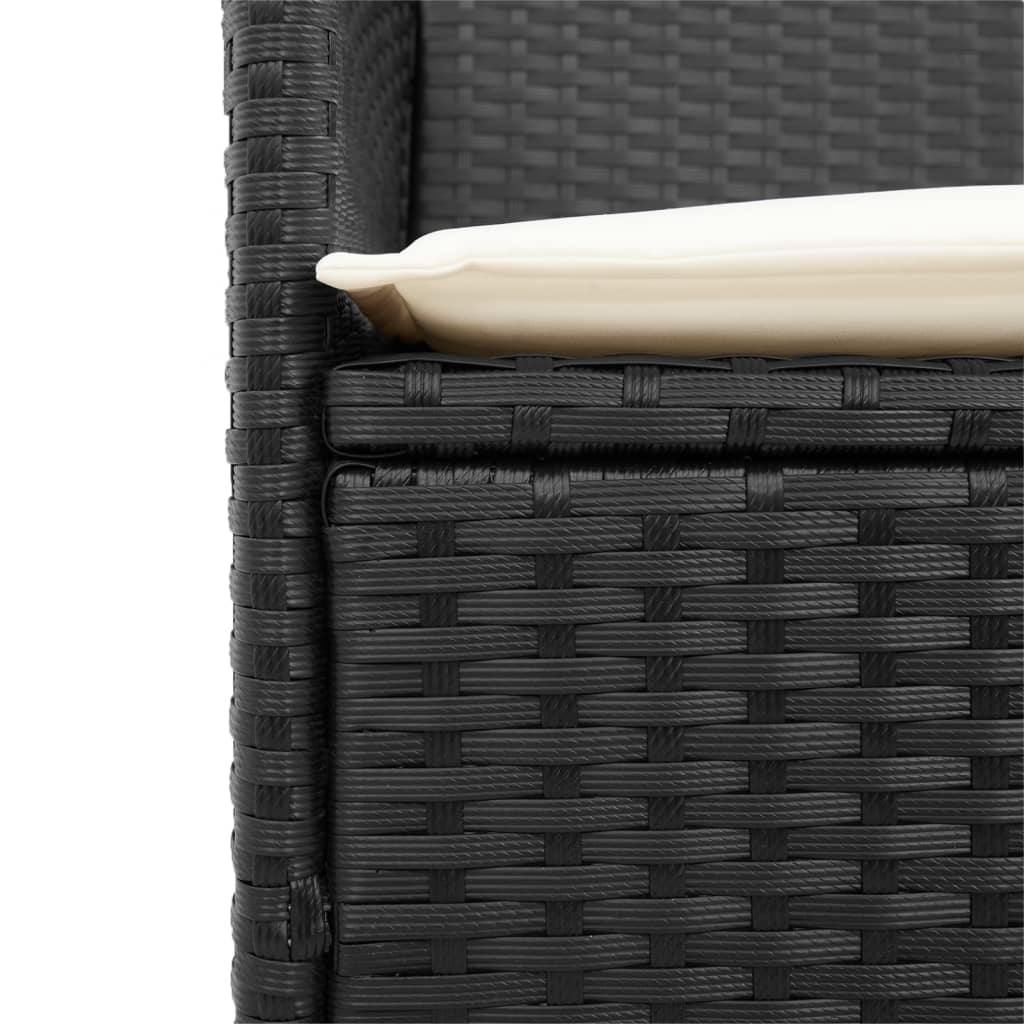 Black Poly Rattan & Wood Garden Chairs with Cushions, 2-Piece Set