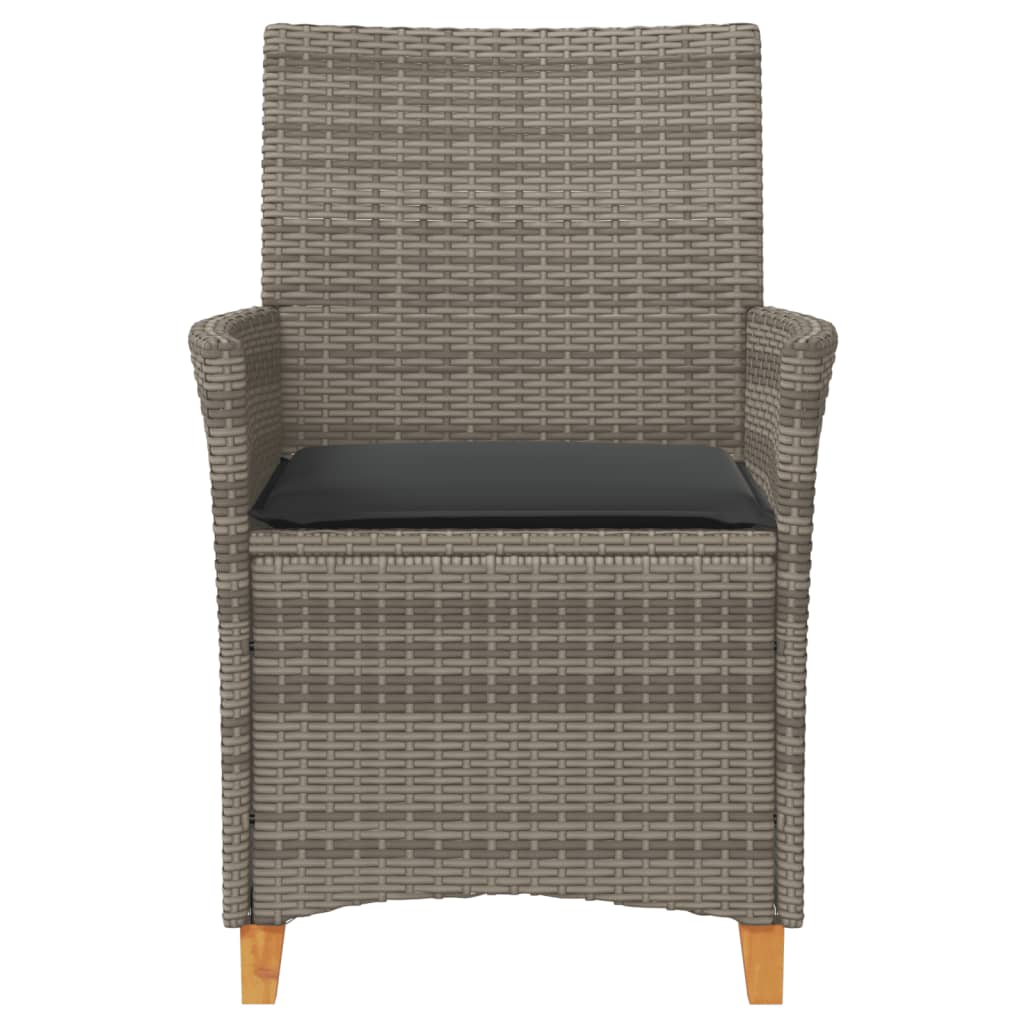 Grey Poly Rattan & Wood Garden Chairs with Cushions - 2pcs Set