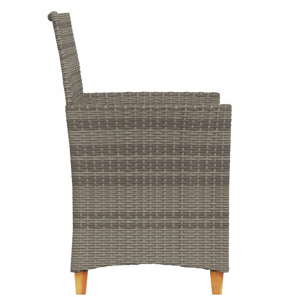 Grey Poly Rattan & Wood Garden Chairs with Cushions - 2pcs Set