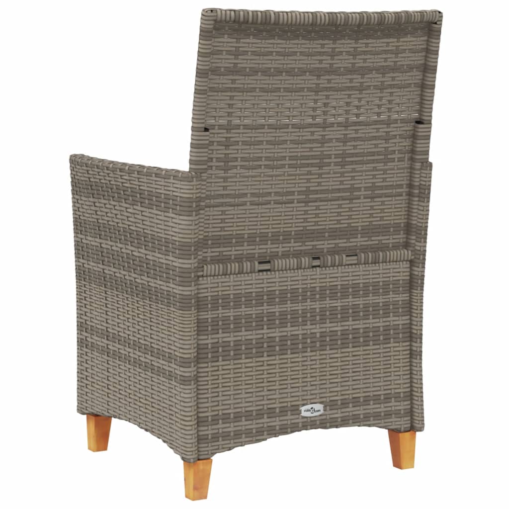 Grey Poly Rattan & Wood Garden Chairs with Cushions - 2pcs Set