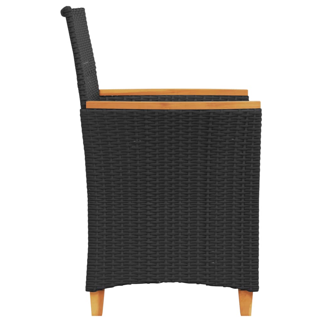 Black Poly Rattan & Wood Garden Chairs with Cushions - Set of 2