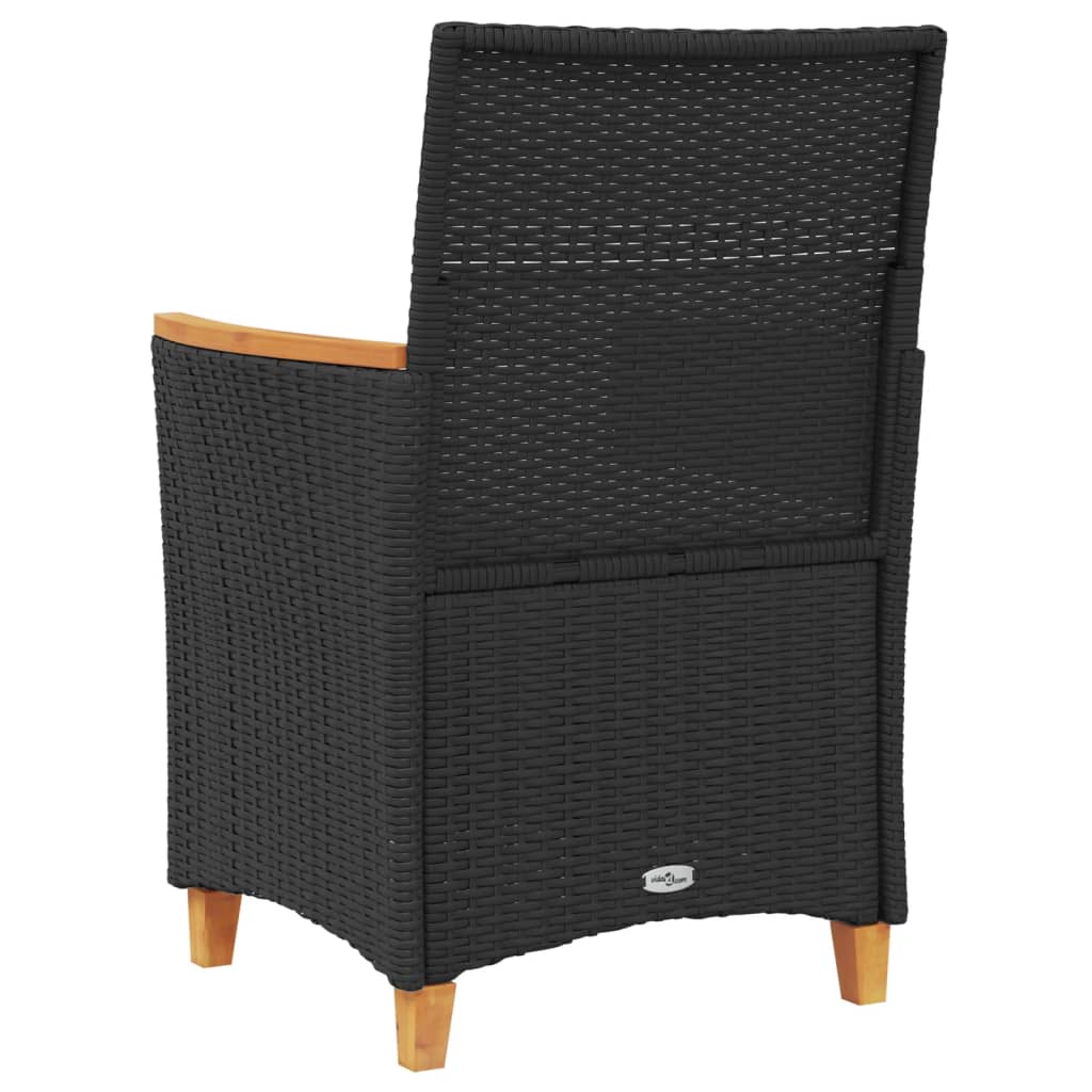 Black Poly Rattan & Wood Garden Chairs with Cushions - Set of 2