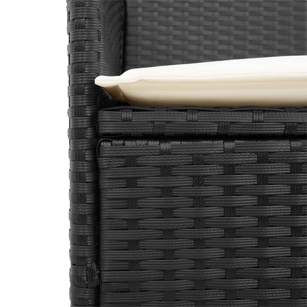 Black Poly Rattan & Wood Garden Chairs with Cushions - Set of 2