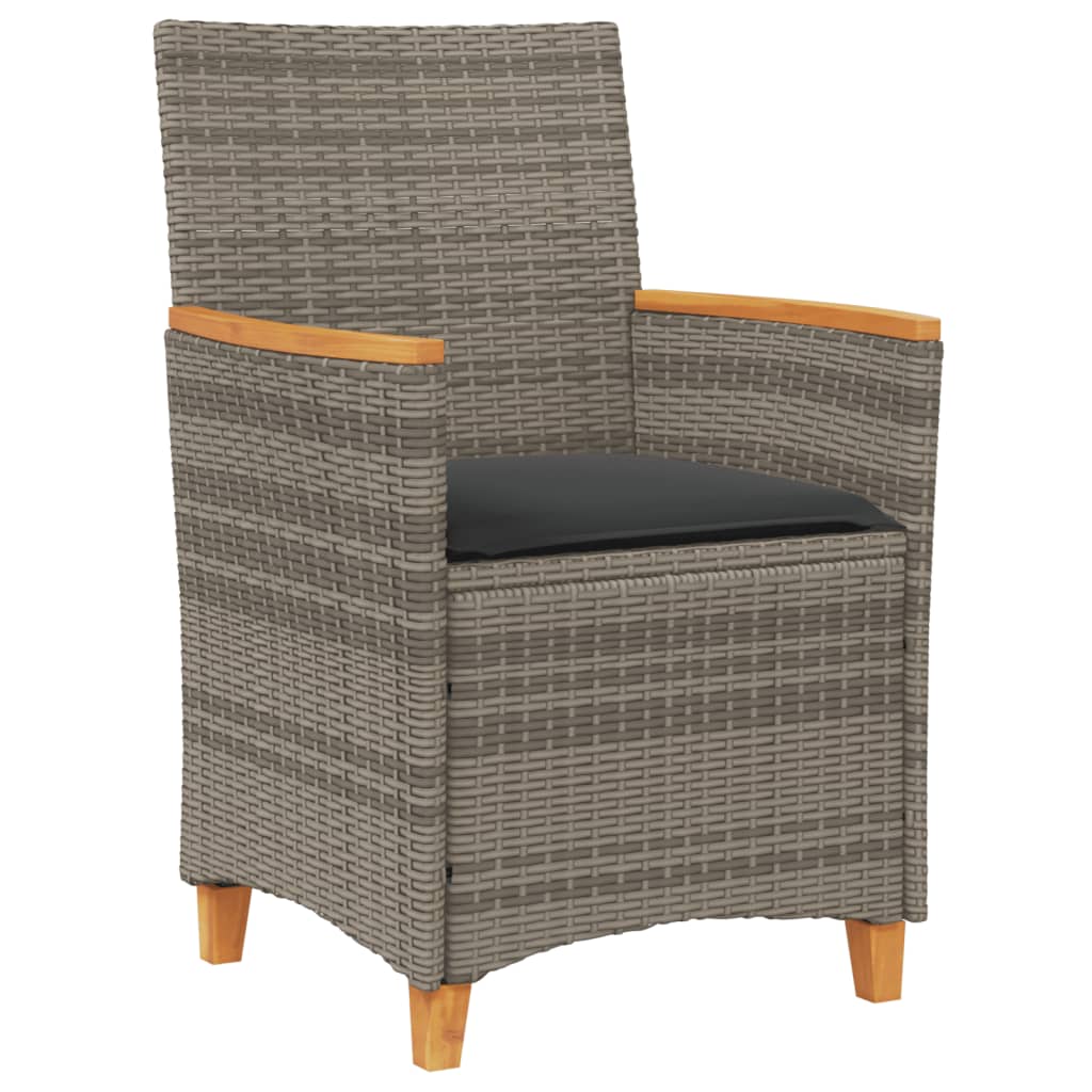 Elegant Grey Poly Rattan & Wood Garden Chairs with Cushions, 2 pcs