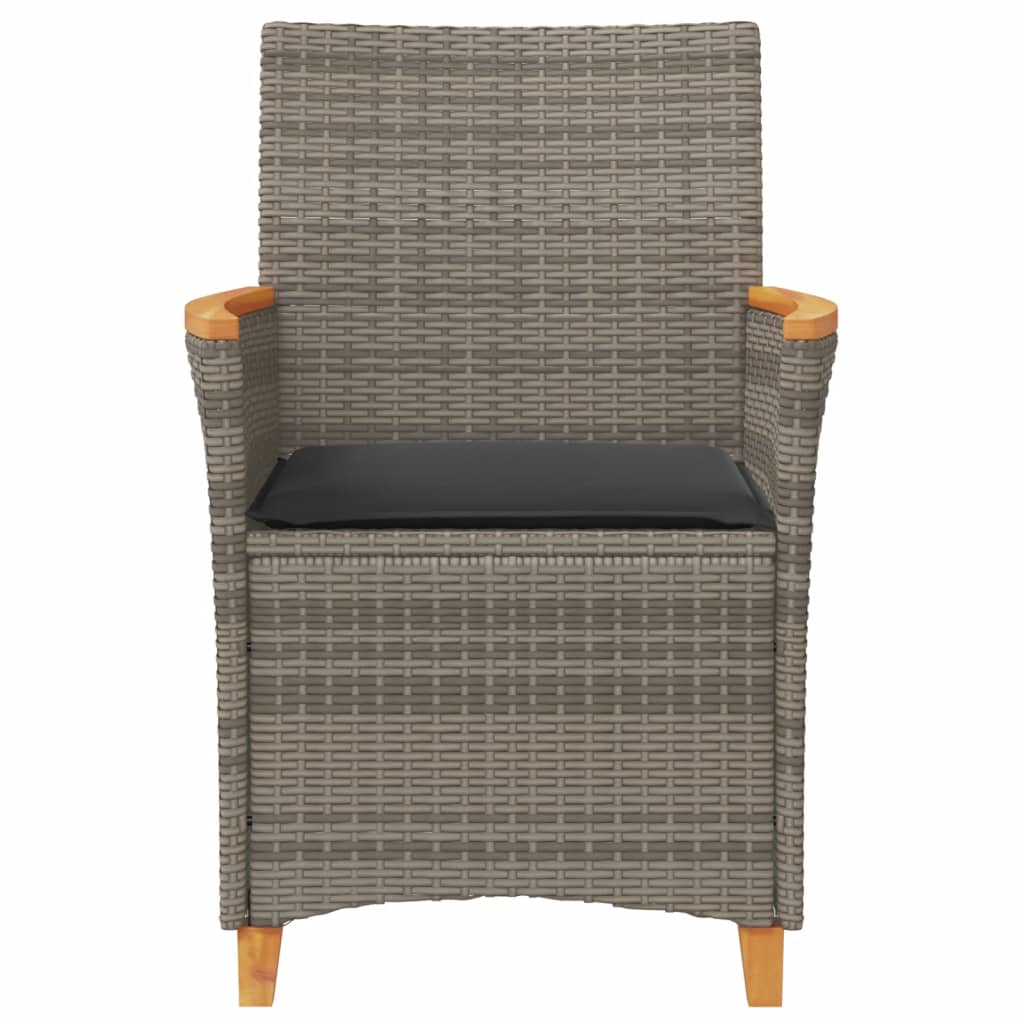 Elegant Grey Poly Rattan & Wood Garden Chairs with Cushions, 2 pcs