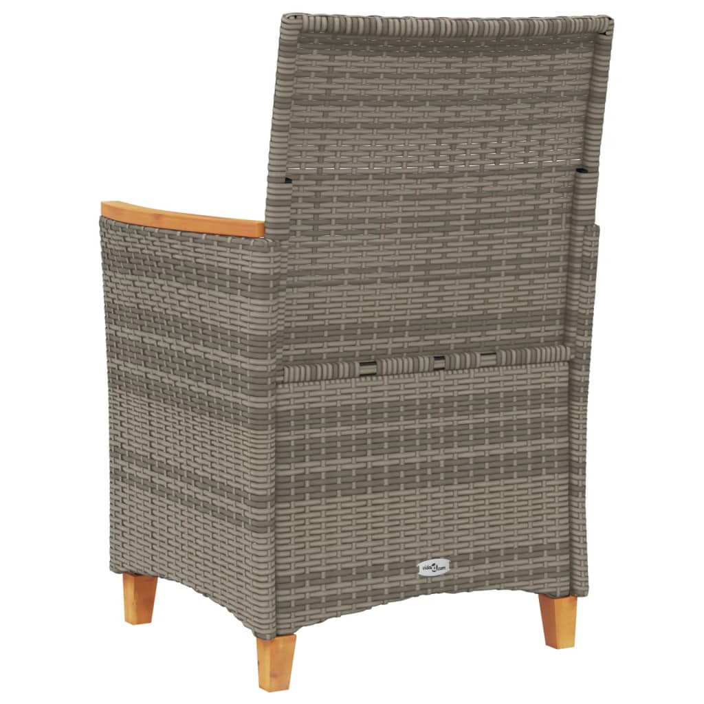 Elegant Grey Poly Rattan & Wood Garden Chairs with Cushions, 2 pcs