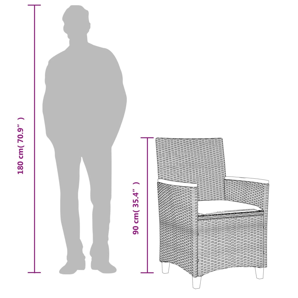 Elegant Grey Poly Rattan & Wood Garden Chairs with Cushions, 2 pcs