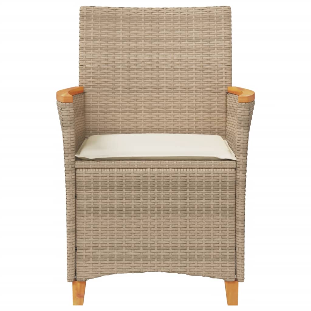 Beige Poly Rattan & Wood Garden Chairs with Cushions, Set of 2