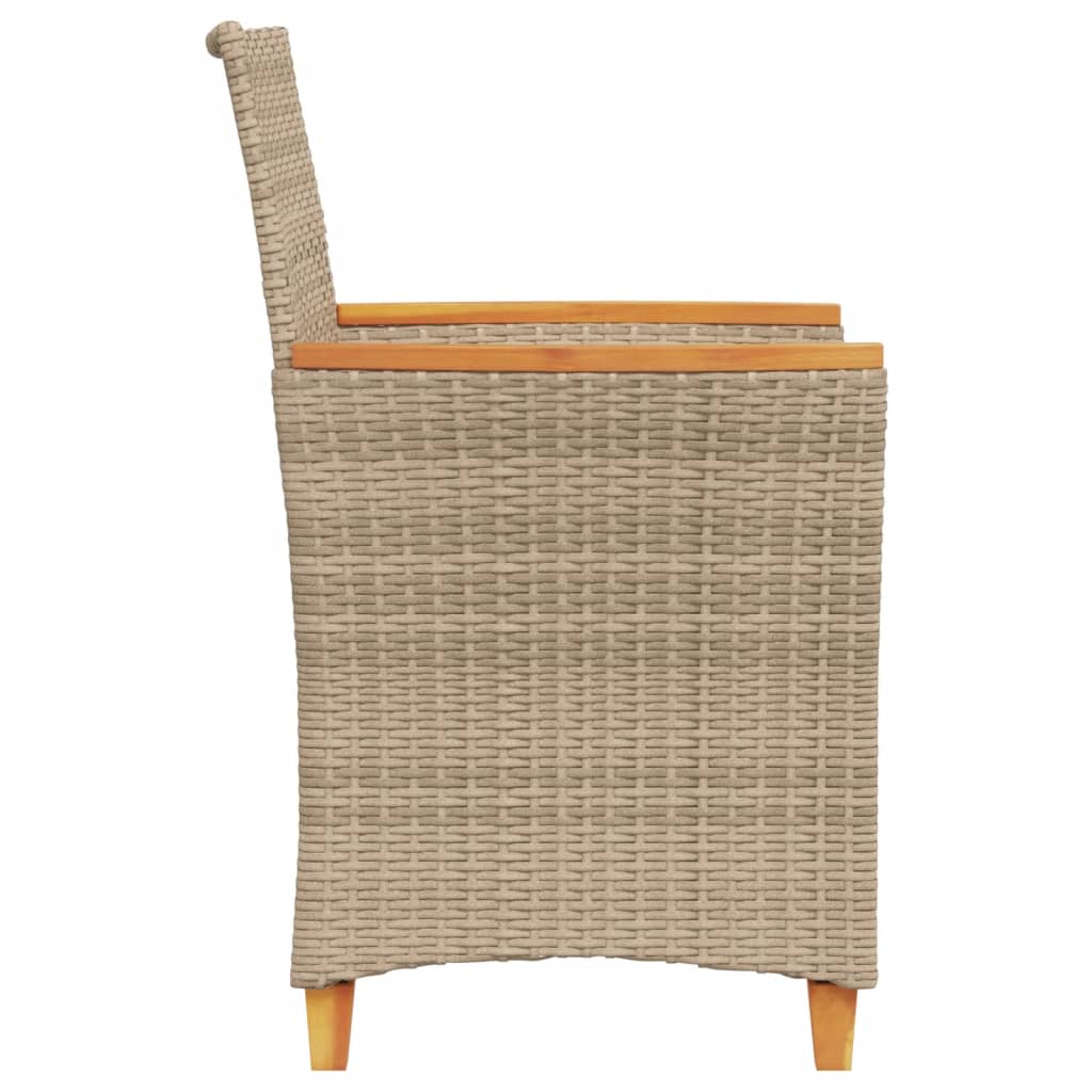 Beige Poly Rattan & Wood Garden Chairs with Cushions, Set of 2