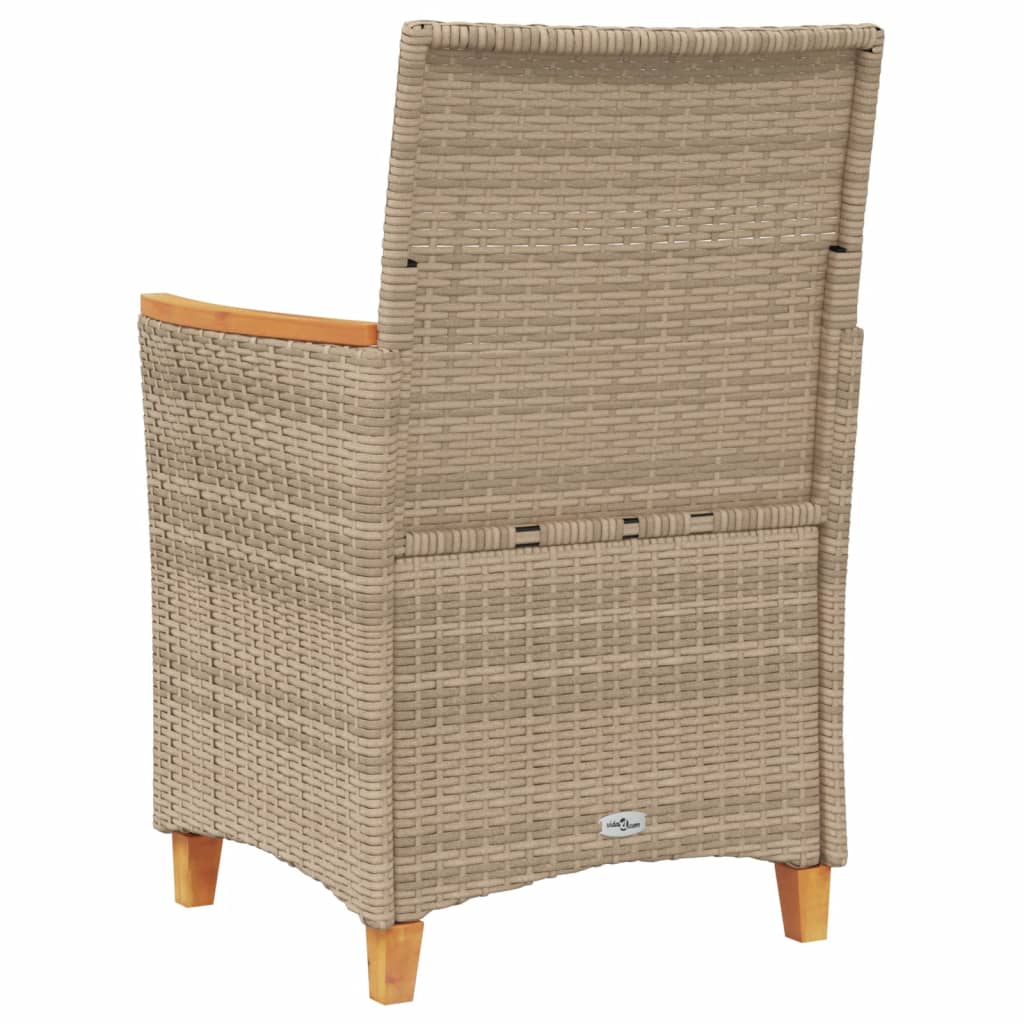Beige Poly Rattan & Wood Garden Chairs with Cushions, Set of 2