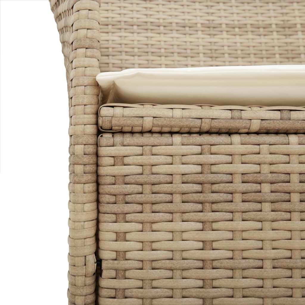 Beige Poly Rattan & Wood Garden Chairs with Cushions, Set of 2