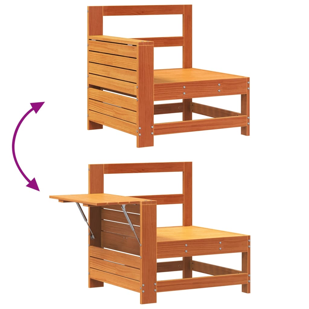 Garden Armrest Sofa Set, Wax Brown Pine Wood with Side Table