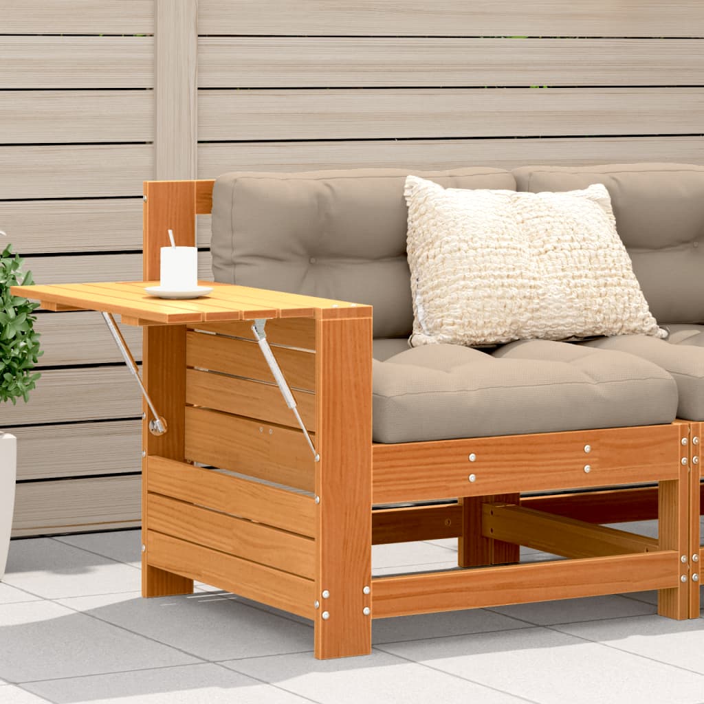Garden Armrest Sofa Set, Wax Brown Pine Wood with Side Table