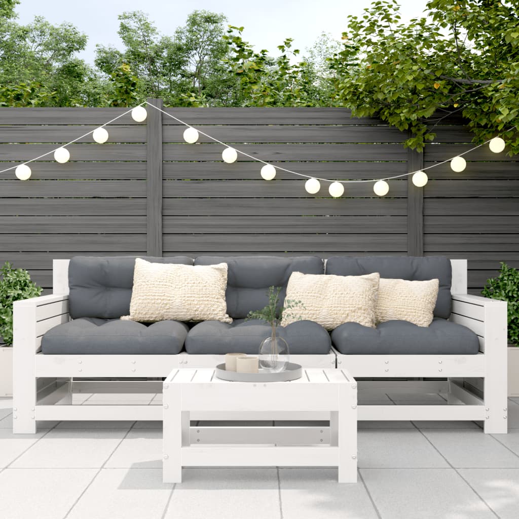 White Solid Pine Garden Footstool 62x30x32 cm