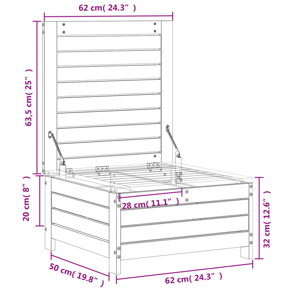 White Solid Pine Garden Footstool - 62x63.5x32 cm