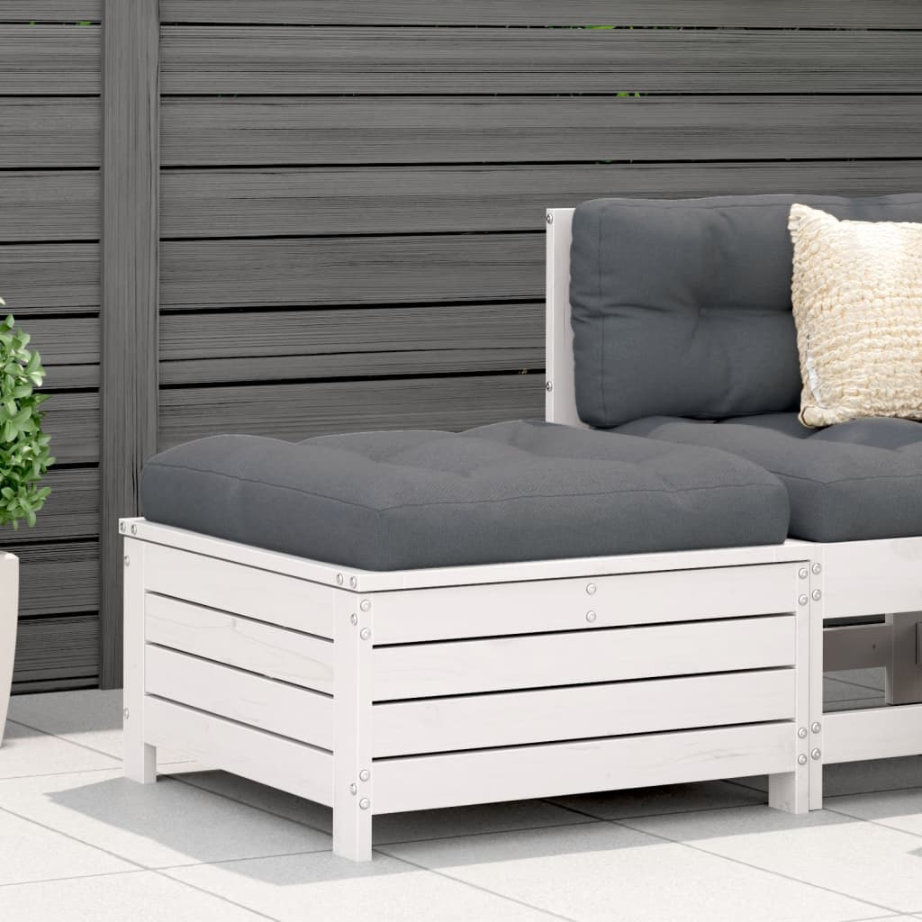 White Solid Pine Garden Footstool - 62x63.5x32 cm