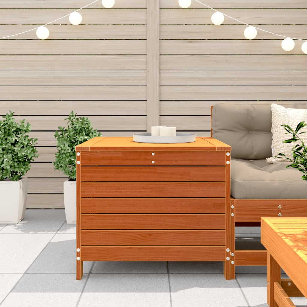 Solid Wood Pine Garden Footstool - Wax Brown, 62x63.5x53.5 cm