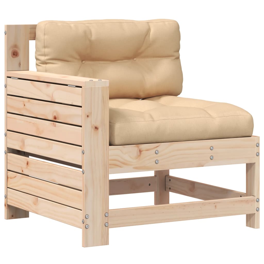 Solid Wood Pine Garden Sofa with Cushion & Armrest