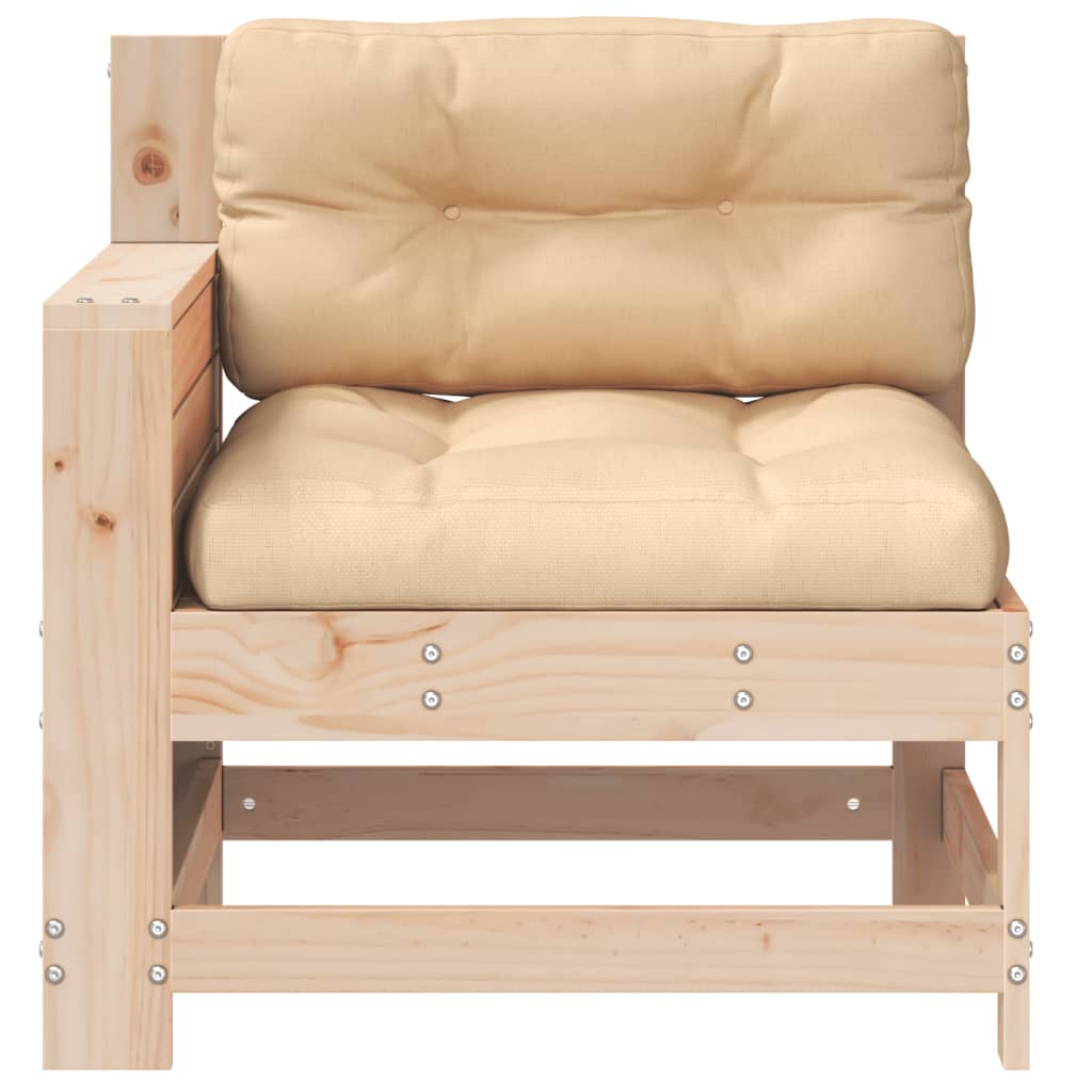 Solid Wood Pine Garden Sofa with Cushion & Armrest