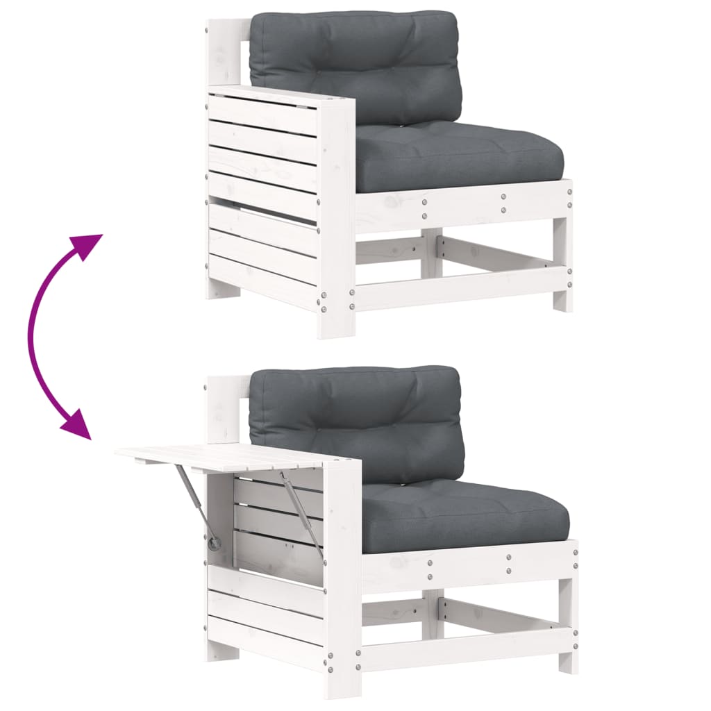 White Pine Garden Sofa with Cushion - Solid Wood Armrest Delight