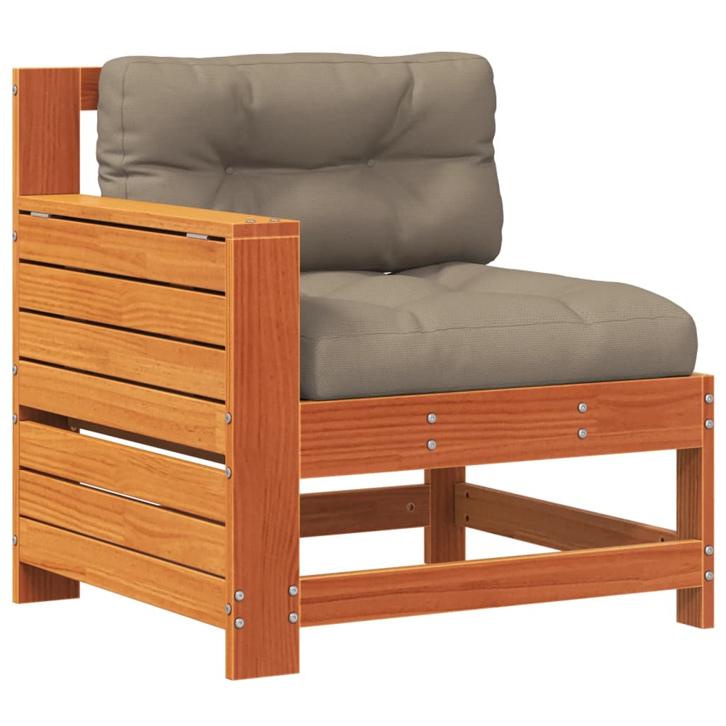 Wax Brown Solid Wood Pine Garden Sofa with Cushioned Armrests