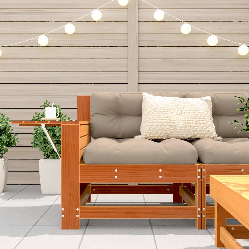 Wax Brown Solid Wood Pine Garden Sofa with Cushioned Armrests